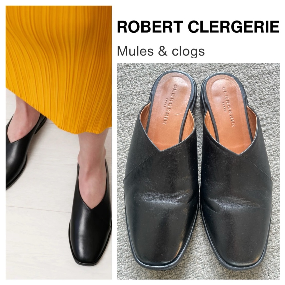 ROBERT CLERGERIE Olga Black Leather Slip On Mules
